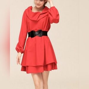 Light Red Long Sleeve Mini Cape Dress Large L EUC